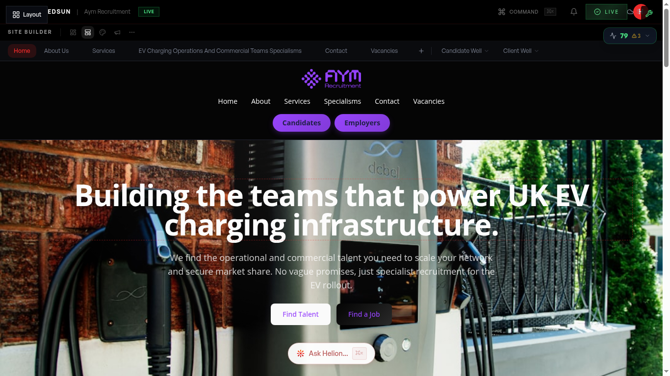 Site Builder preview showing the site before publishing