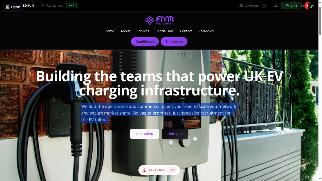 Section selected in the builder with editing controls visible