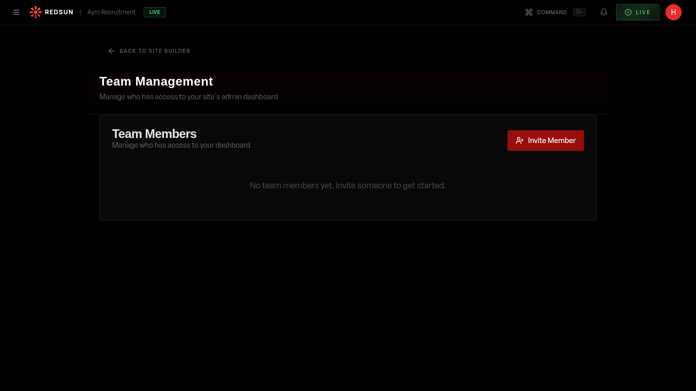 Team Management page showing Team Members section with Invite Member button
