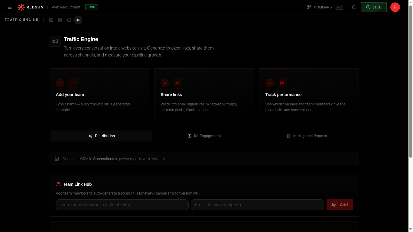 Traffic Engine Distribution tab with channel performance data